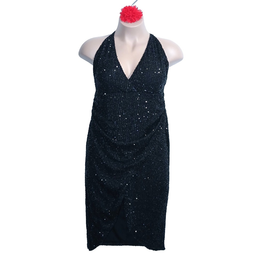 Fashion Nova Champagne Taste Sequin Midi Dress 3X Black Disco Freakum New Year's